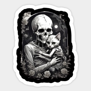 Skeleton Cuddle Cat Sticker